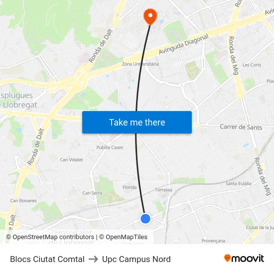 Blocs Ciutat Comtal to Upc Campus Nord map