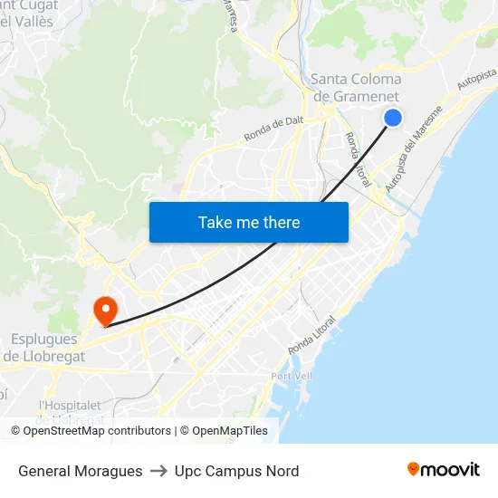 General Moragues to Upc Campus Nord map