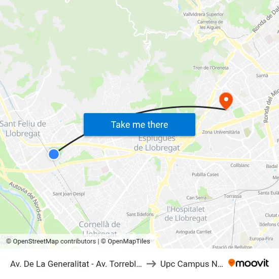 Av. De La Generalitat - Av. Torreblanca to Upc Campus Nord map