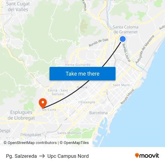 Pg. Salzereda to Upc Campus Nord map