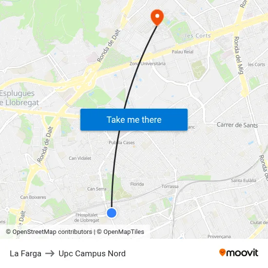 La Farga to Upc Campus Nord map