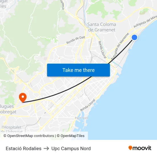 Estació Rodalies to Upc Campus Nord map