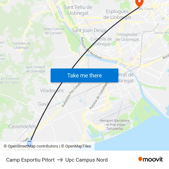 Camp Esportiu Pitort to Upc Campus Nord map