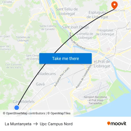 La Muntanyeta to Upc Campus Nord map