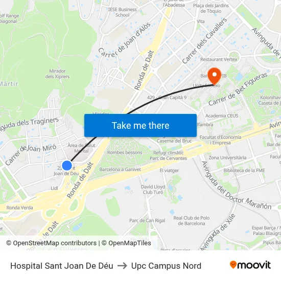 Hospital Sant Joan De Déu to Upc Campus Nord map