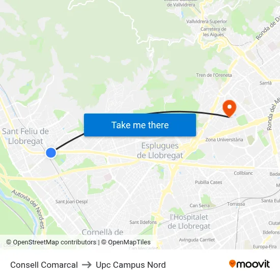 Consell Comarcal to Upc Campus Nord map
