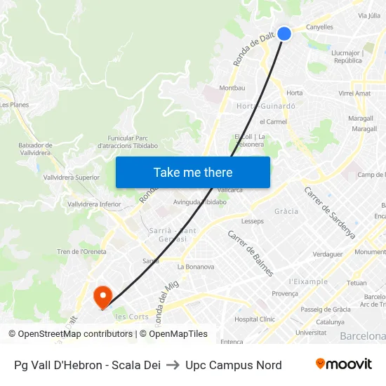 Pg Vall D'Hebron - Scala Dei to Upc Campus Nord map