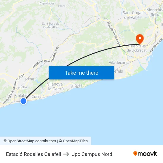 Estació Rodalies Calafell to Upc Campus Nord map