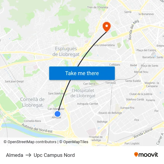 Almeda to Upc Campus Nord map