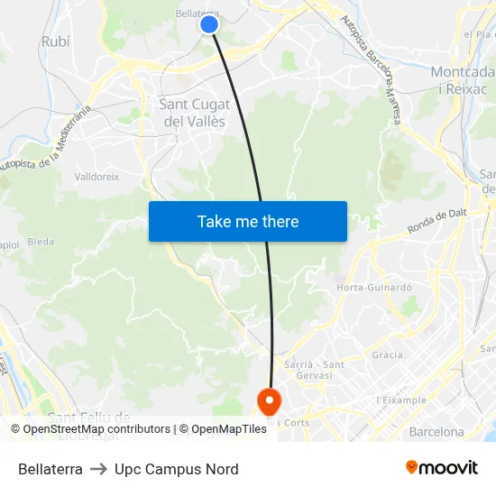 Bellaterra to Upc Campus Nord map