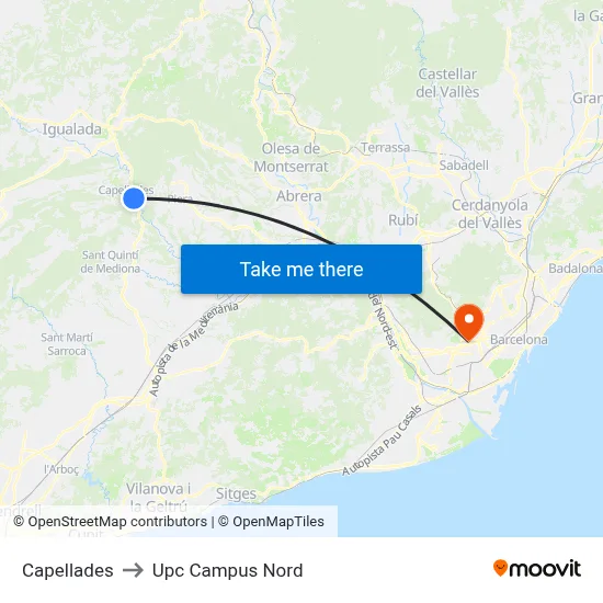 Capellades to Upc Campus Nord map