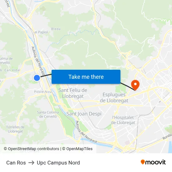 Can Ros to Upc Campus Nord map