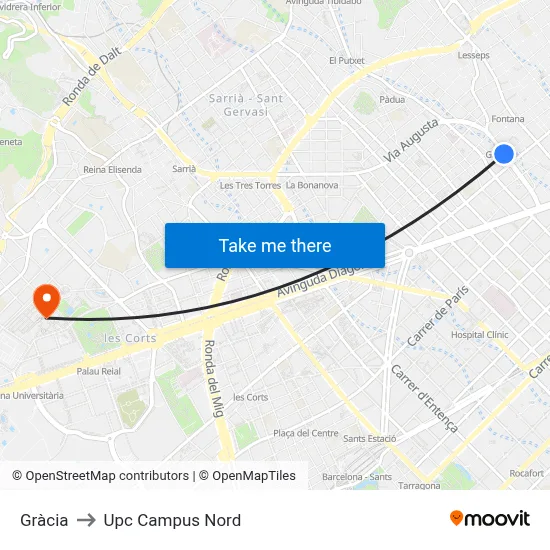 Gràcia to Upc Campus Nord map