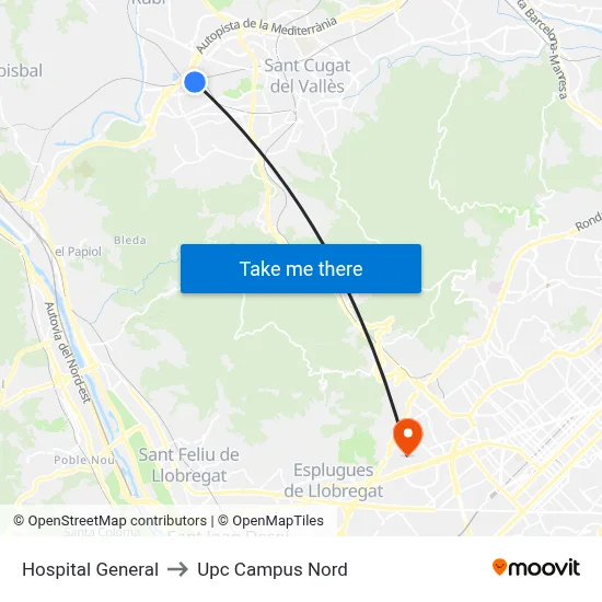 Hospital General to Upc Campus Nord map