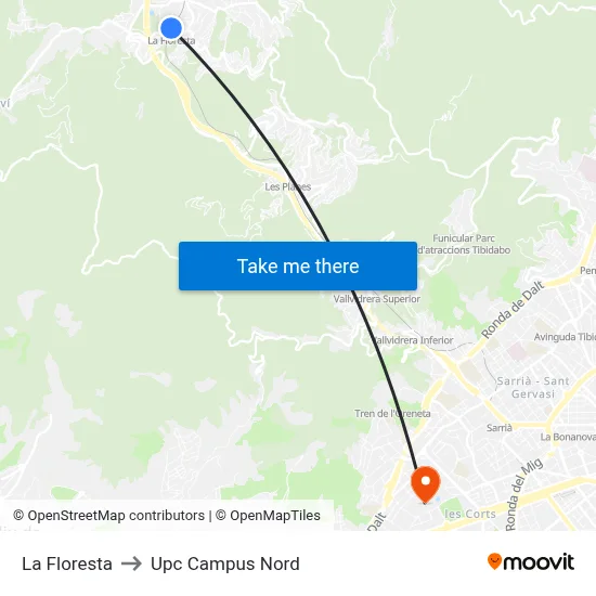 La Floresta to Upc Campus Nord map