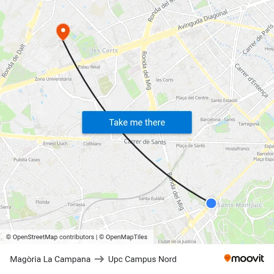 Magòria La Campana to Upc Campus Nord map