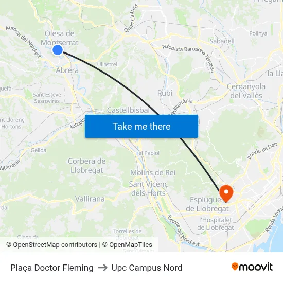 Plaça Doctor Fleming to Upc Campus Nord map
