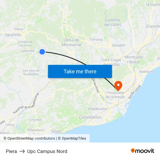 Piera to Upc Campus Nord map