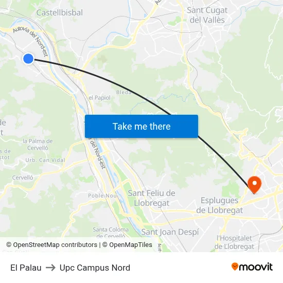 El Palau to Upc Campus Nord map