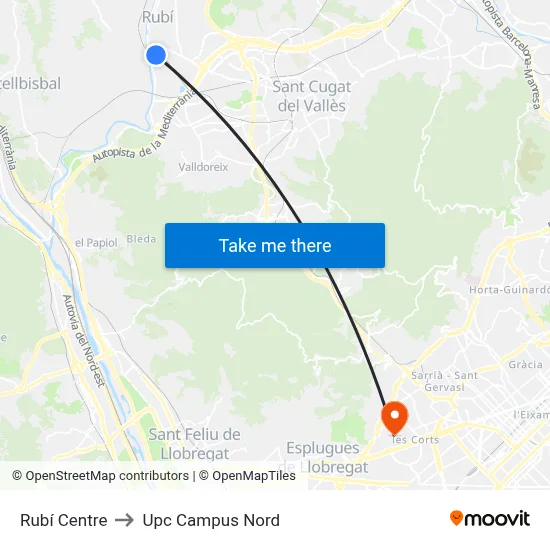 Rubí Centre to Upc Campus Nord map
