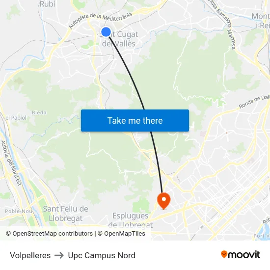 Volpelleres to Upc Campus Nord map