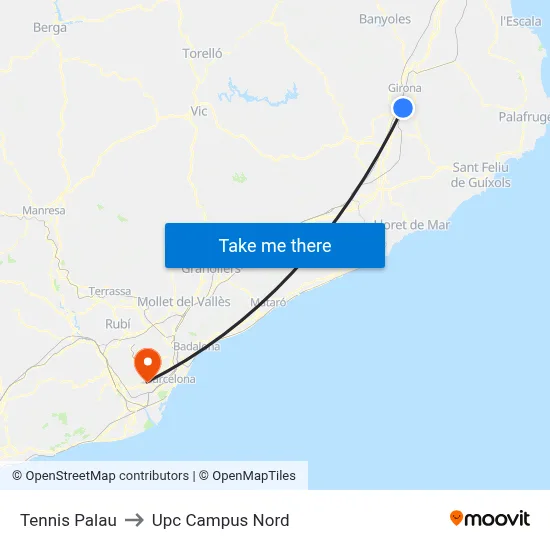 Tennis Palau to Upc Campus Nord map