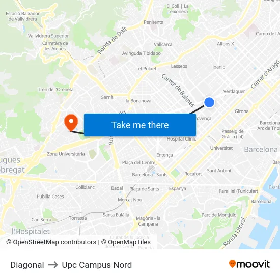 Diagonal to Upc Campus Nord map