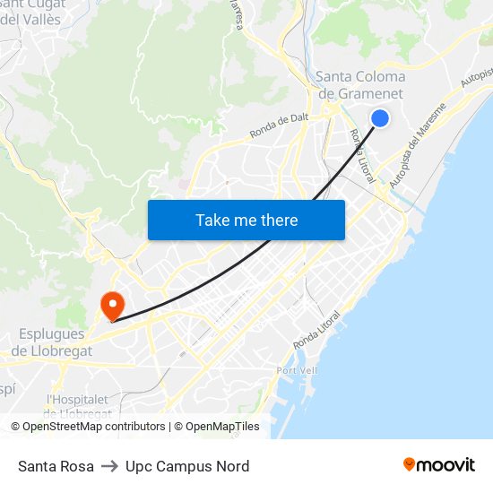Santa Rosa to Upc Campus Nord map
