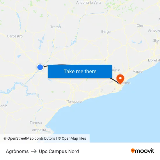 Agrònoms to Upc Campus Nord map