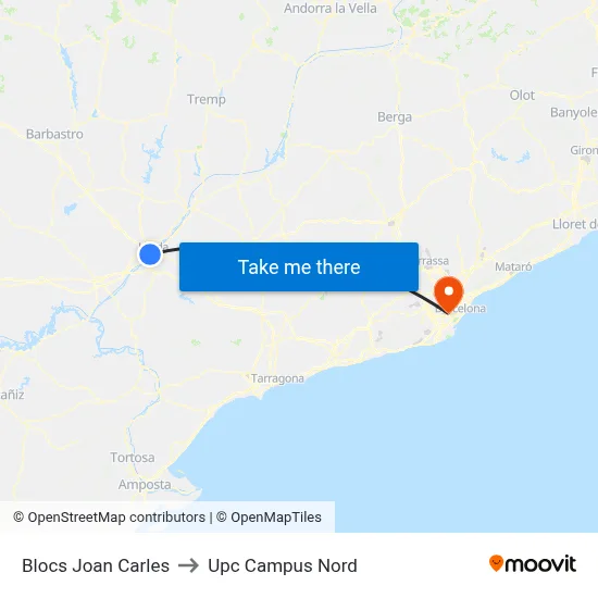 Blocs Joan Carles to Upc Campus Nord map