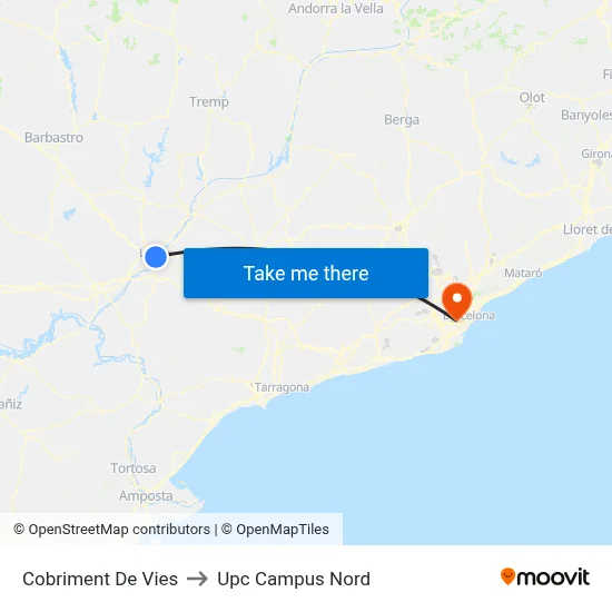 Cobriment De Vies to Upc Campus Nord map