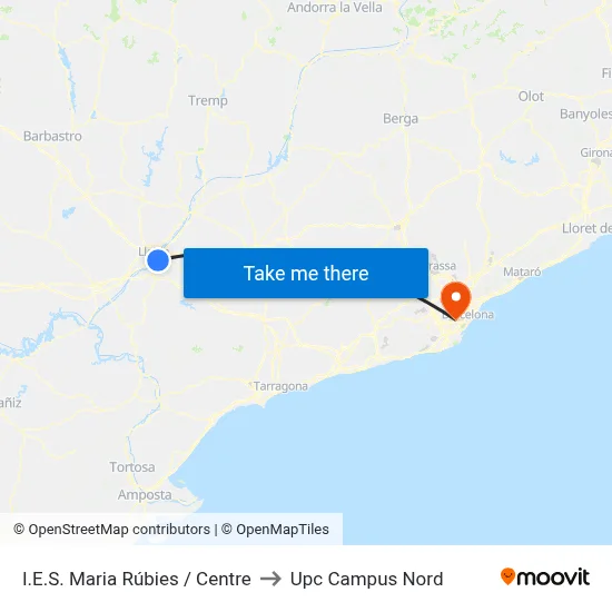 I.E.S. Maria Rúbies / Centre to Upc Campus Nord map