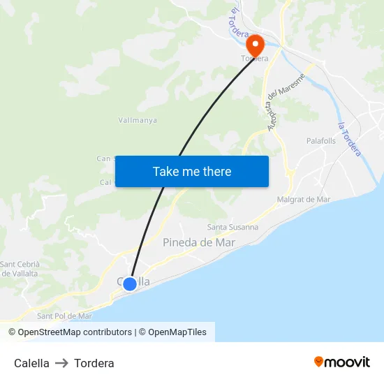 Calella to Tordera map