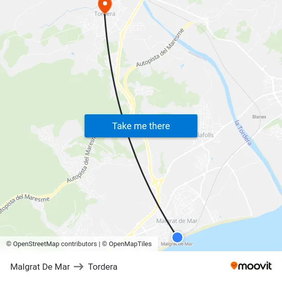 Malgrat De Mar to Tordera map