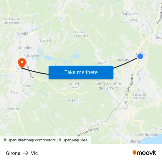 Girona to Vic map