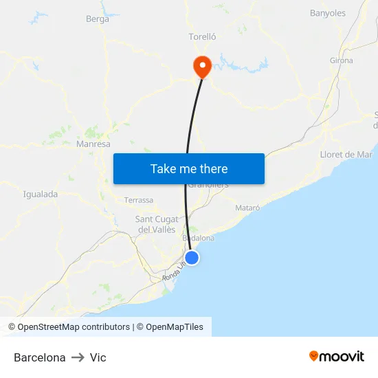 Barcelona to Vic map