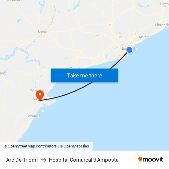 Arc De Triomf to Hospital Comarcal d'Amposta map