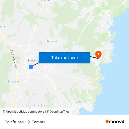 Palafrugell to Tamariu map