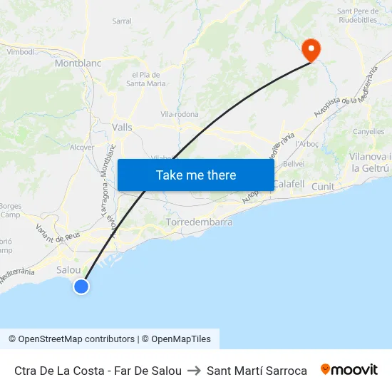 Ctra De La Costa - Far De Salou to Sant Martí Sarroca map