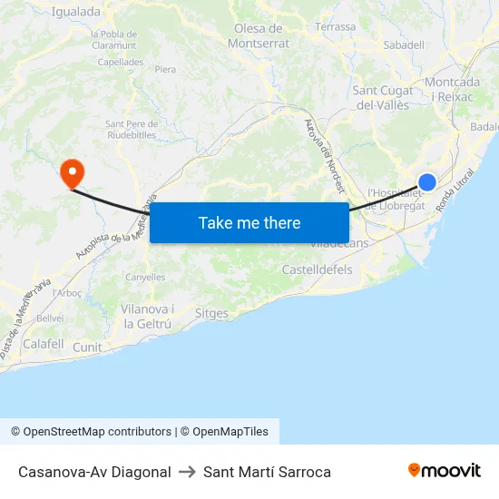 Casanova-Av Diagonal to Sant Martí Sarroca map