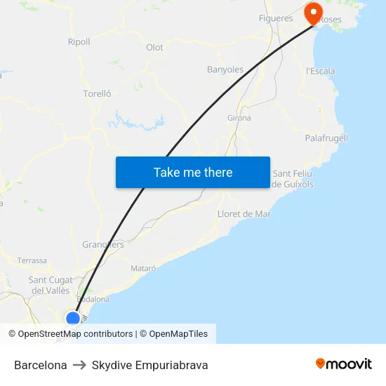 Barcelona to Skydive Empuriabrava map