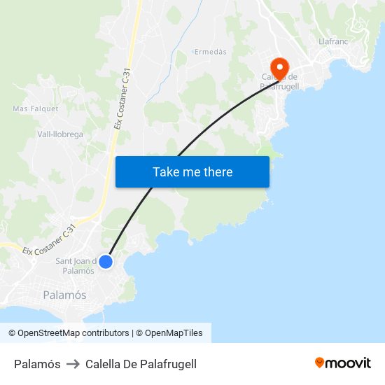 Palamós to Calella De Palafrugell map