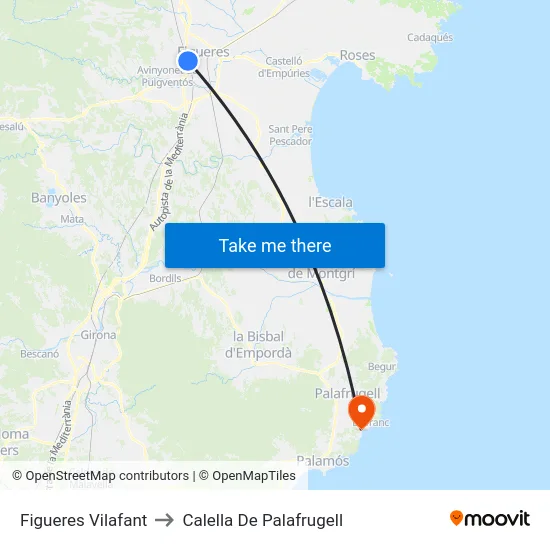 Figueres Vilafant to Calella De Palafrugell map