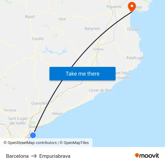 Barcelona to Empuriabrava map