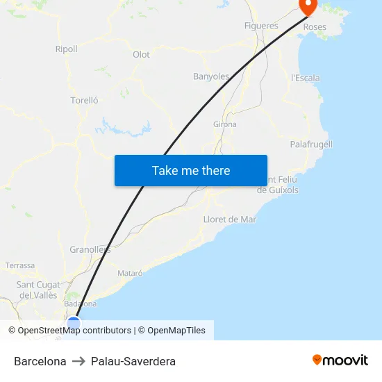 Barcelona to Palau-Saverdera map
