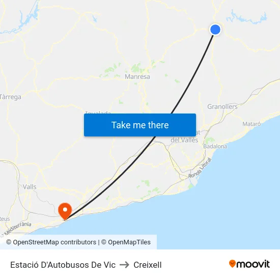 Estació D'Autobusos De Vic to Creixell map