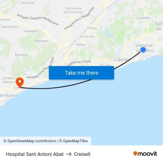 Hospital Sant Antoni Abat to Creixell map