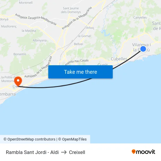 Rambla Sant Jordi - Aldi to Creixell map