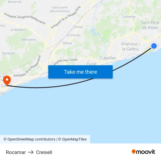 Rocamar to Creixell map