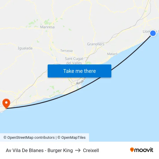 Av Vila De Blanes - Burger King to Creixell map